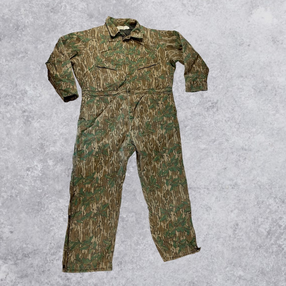 Vintage Mossy Oak Greenleaf Camo Insulated Coveralls Made in USA Mens 2XL 38x34
